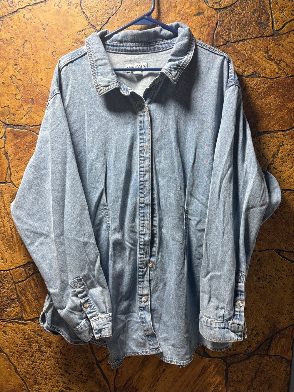 Ava & Viv Light Blue Denim Button-Up Shirt P2P 27” length 32”